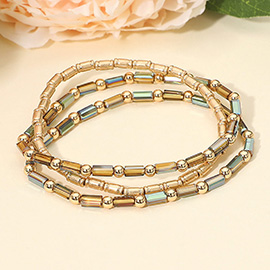 3PCS - Faceted Tube Beaded Stretch Multi Layered Bracelets