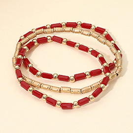 3PCS - Faceted Tube Beaded Stretch Multi Layered Bracelets
