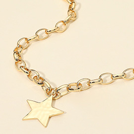 Textured Metal Star Pendant Chunky Chain Necklace