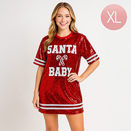Santa Baby Message Christmas Sequin Jersey Top
