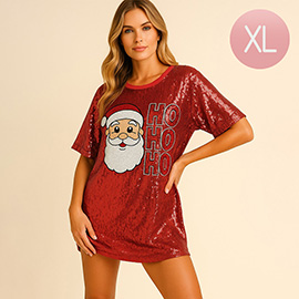 Sequin HO HO HO Santa Holiday Long Party Shirt