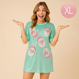 Santa Face Pattern Sequin Holiday Long Party Shirt