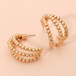 Metal Ball Beaded Split Hoop Earrings