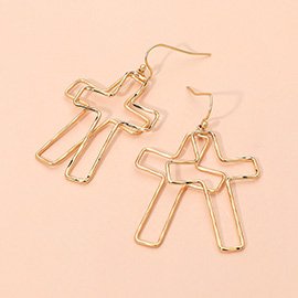 Metal Wire Open Double Cross Dangle Earrings