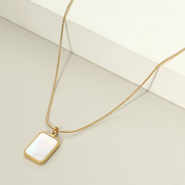 18K Gold Dipped Stainless Steel Mother of Pearl Rectangle Pendant Necklace