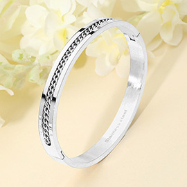Stainless Steel Chain Accent Hinged Bangle Bracelet