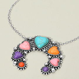 Vintage Southwestern Triple Heart Horseshoe Pendant Necklace