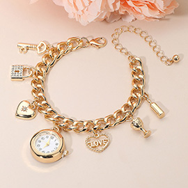 Silver Dipped Key Lock Heart Love Bottle Glass Charm Watch Bracelet