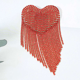 Rhinestone Heart Fringe Pin Brooch