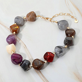 Chunky Resin Pebble Beaded Statement Necklace