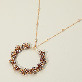 Metal Disc Faceted Beaded Open Ring Pendant Long Necklace