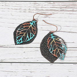 Layered Metal Leaf Cutout Dangle Earrings