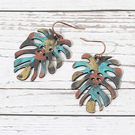 Tropical Leaf Cutout Metal Dangle Earrings