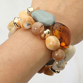 2PCS - Chunky Marble Pebble Beaded Stretch Multi Layered Bracelets