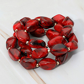 3PCS - Chunky Marbled Pebble Beaded Stretch Multi Layered Bracelets