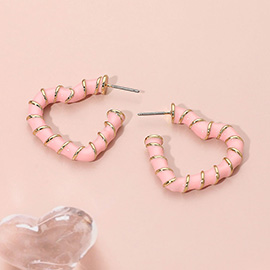 Enamel Twisted Open Heart Hoop Earrings