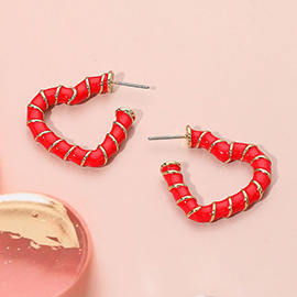 Enamel Twisted Open Heart Hoop Earrings