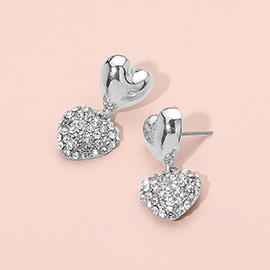 Rhinestone Embellished Heart Dangle Earrings