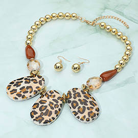 Bold Leopard Print Resin Plate Link Statement Necklace