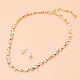 Round Stone Bezel Link Chain Necklace