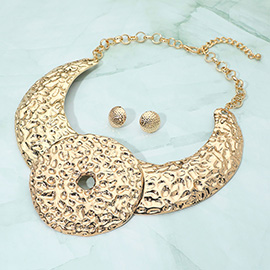 Hammered Metal Statement Collar Necklace