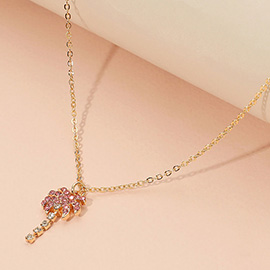 Rhinestone Paved Palm Tree Pendant Necklace