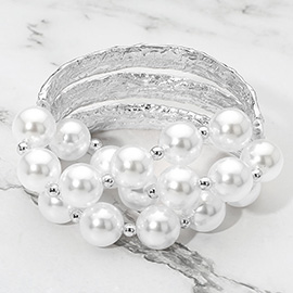 Multi Strand Pearl Bead Stretch Statement Bracelet