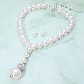 Bold Pearl Beaded Y Shape Statement Necklace