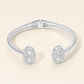 CZ Stone Paved Mariner Link Tip Hinged Bangle Bracelet