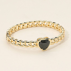 Heart CZ Stone Accent Hinged Chain-Link Bangle Bracelet