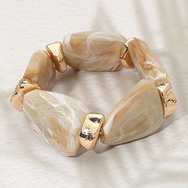 Bold Abstract Marbled Resin Beaded Stretch Statement Bracelet
