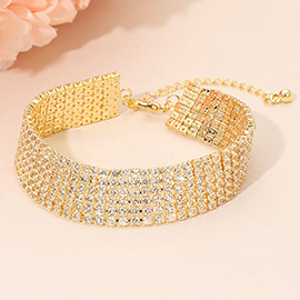 Wide Multi Row CZ Stone Paved Evening Bracelet