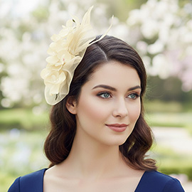 Feather Accent Mesh Floral Fascinator Hair Clip Headband