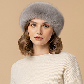 Plush Faux Fur Round Winter Beret Hat