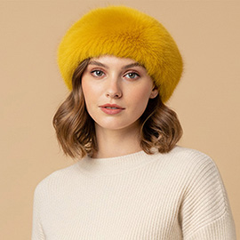 Plush Faux Fur Round Winter Beret Hat