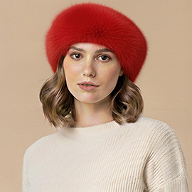 Plush Faux Fur Round Winter Beret Hat