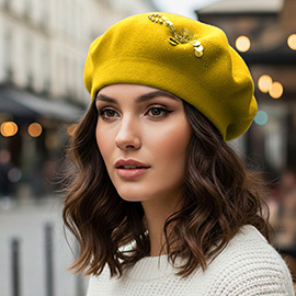 Decorative Sequin Rhinestone Embellished Winter Beret Hat