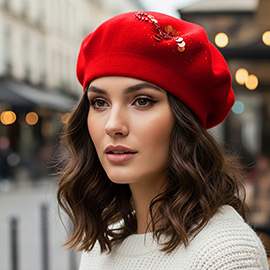 Decorative Sequin Rhinestone Embellished Winter Beret Hat