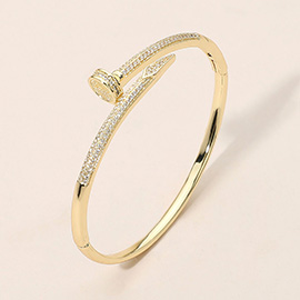 CZ Stone Paved Nailhead Accent Hinged Bangle Bracelet