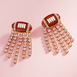 Rhinestone Fringe Enamel Football Earrings
