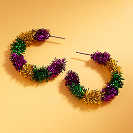 Mardi Gras Tinsel Hoop Earrings