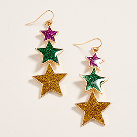 Mardi Gras Triple Glitter Star Link Drop Earrings
