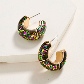 Mardi Gras Confetti Glitter Hoop Earrings