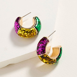 Mardi Gras Confetti Glitter Hoop Earrings