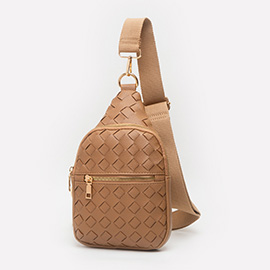 Faux Braided Leather Sling Bag