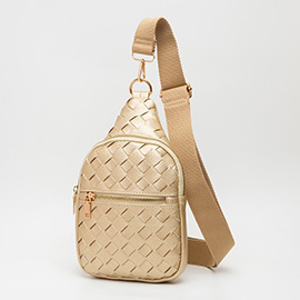 Faux Braided Leather Sling Bag