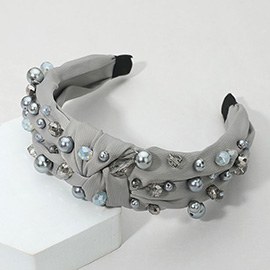 Pearl Multi Bead Embellished Knot Burnout Headband