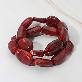 2PCS - Chunky Marbled Resin Multi Shape Pebble Beaded Stretch Multi Layered Bracelets