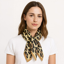 Leopard Pattern Printed Oblong Silky Satin Scarf Shawl