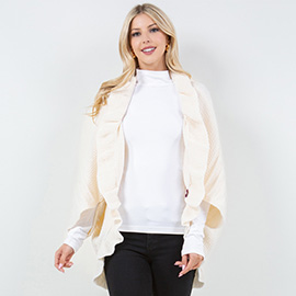 Open Front Ruffled Knit Shawl Wrap Poncho